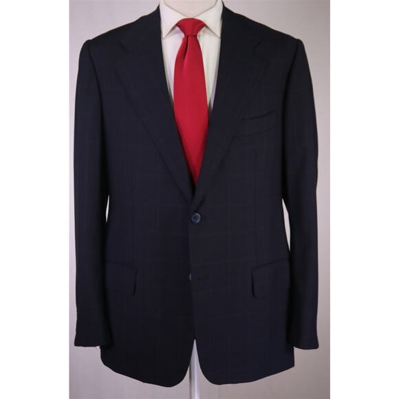 Sartoria Attolini Napoli Navy Blue Windowpane 2-Btn Super 150's Wool Suit 42L - Picture 2 of 11